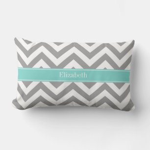 Coussin Rectangle Dk Gray White LG Chevron Turquoise