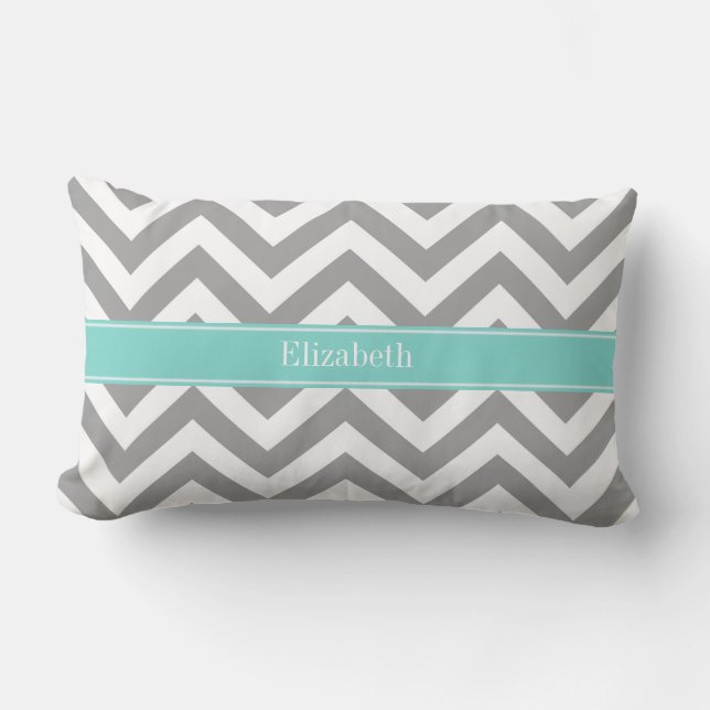 Coussin Rectangle Dk Gray White LG Chevron Turquoise (Recto)