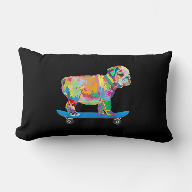 Coussin Rectangle Dog | Colorful Cool Bulldog Puppy Skate (Recto)