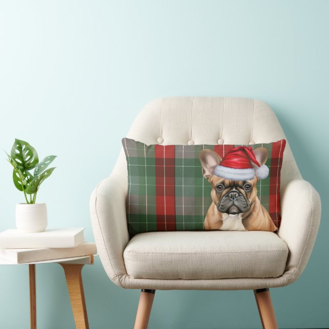 Coussin Rectangle Dog Lover Christmas French Bulldog Holiday Plaid (Chaise)