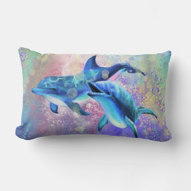 Coussin Rectangle Dolphin Couple Love - Soyez heureux  (Recto)