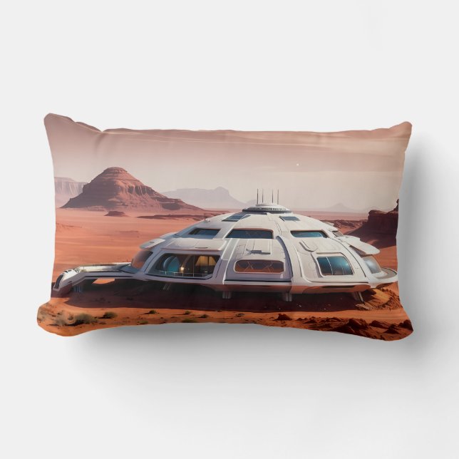 Coussin Rectangle Dôme d'habitat futuriste de Mars généré par l'IA (Recto)