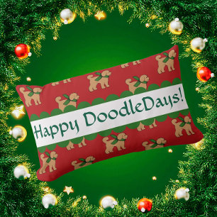 Coussin Rectangle Doodle Festif personnalisé Chien rouge