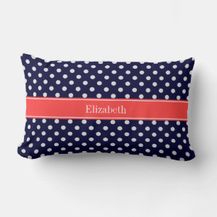 Coussin Rectangle Dots Coral Name Monogram
