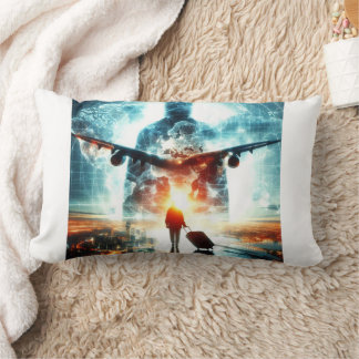 Coussin Rectangle Double exposition du voyageur et de l'aéroport