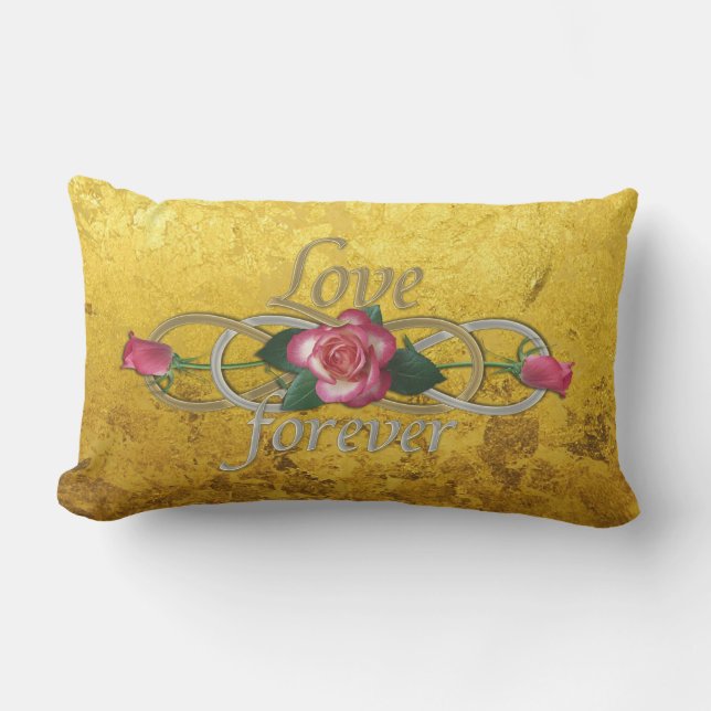 Coussin Rectangle Double Infinité - Amour Rose pour toujours + feuil (Recto)