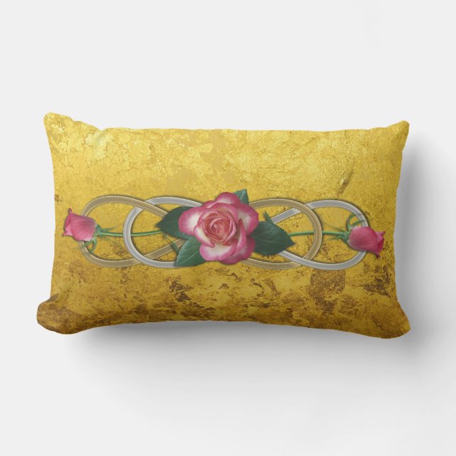 Coussin Rectangle Double Infinity Roses or argent + feuille d'or (Recto)