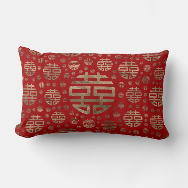 Coussin Rectangle Double motif de symbole de bonheur - or sur le (Recto)