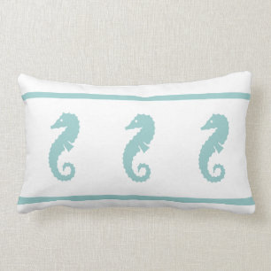 Coussin Rectangle DOUCE turquoise bleue et blanche SEAHORSE