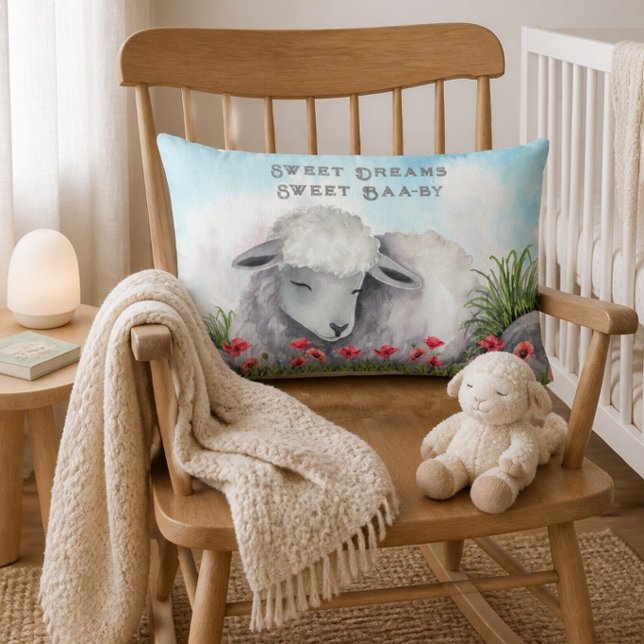 Coussin Rectangle Doux rêves, doux bé-bé | Agneau (Créateur téléchargé)