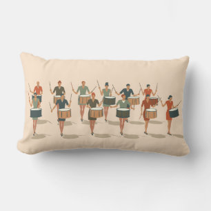 Coussin Rectangle Douze batteurs tambourinant Mid-Mod style pochoir 