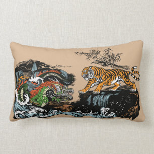Coussin Rectangle Dragon asiatique contre le tigre