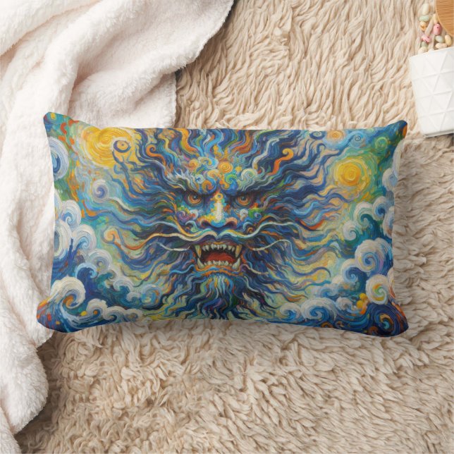 Coussin Rectangle Dragon bleu oriental Van Gogh maquillage de nuages (Couverture)