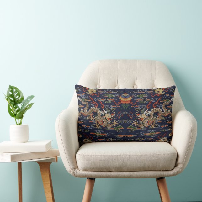 Coussin Rectangle Dragon Impérial d'Or & Nuages Auspices (Chaise)