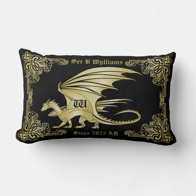 Coussin Rectangle Dragon Monogramme Gold Frame Couverture De Livre T (Recto)