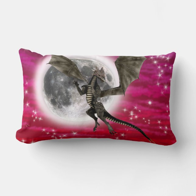Coussin Rectangle Dragon Noir - Créature Fantastique Mythique Ciel R (Recto)