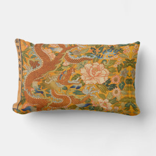 Coussin Rectangle DRAGON PARMI LES PÉONIES, FLEURS, Floral FEUILLE V