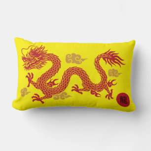 COUSSIN RECTANGLE DRAGON ROUGE AVEC NUAGES D'OR