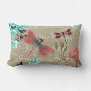 Coussin Rectangle Dragonflies et Roses Vintages