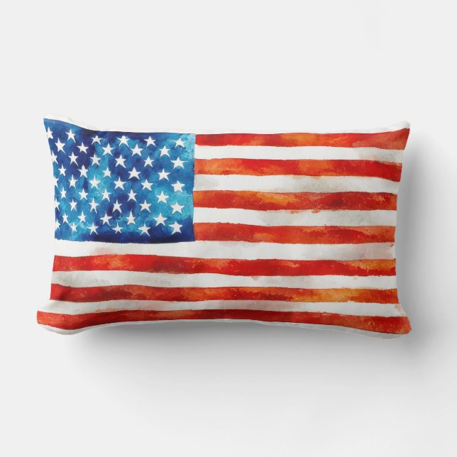 Coussin Rectangle Drapeau américain Peinture à l'aquarelle Artistiqu (Recto)