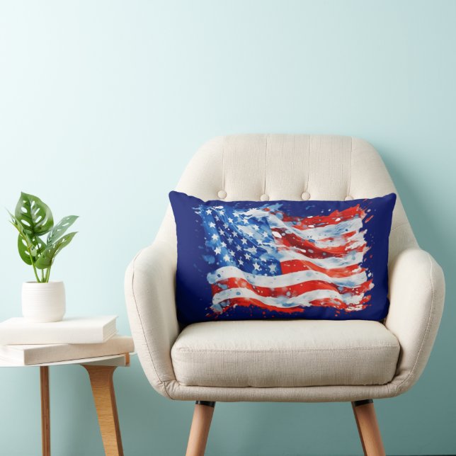 Coussin Rectangle Drapeau américain USA Aquarelle 4 juillet (Chaise)