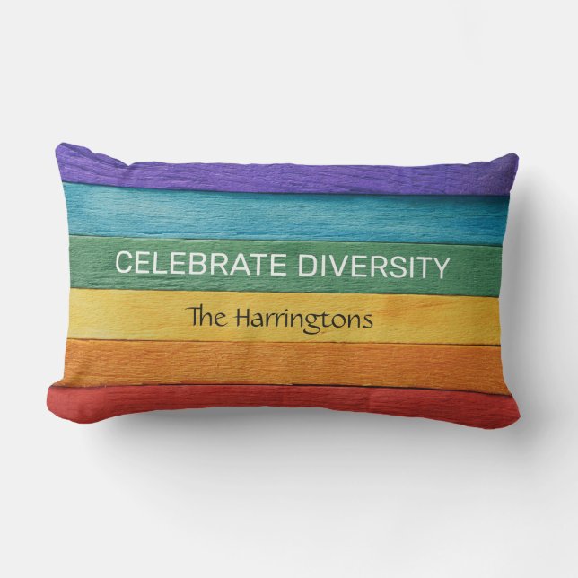 Coussin Rectangle Drapeau arc-en-ciel texturé en bois personnalisé (Recto)