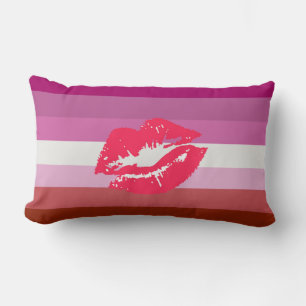 Coussin Rectangle Drapeau de fierté lesbienne au rouge à lèvres