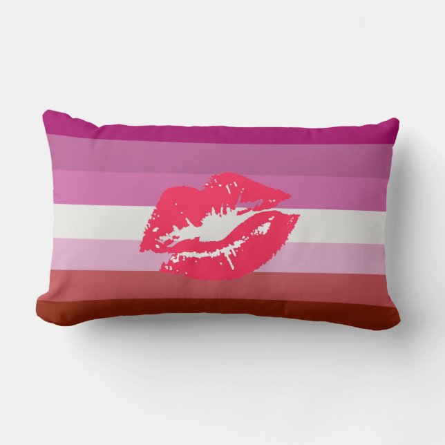 Coussin Rectangle Drapeau de fierté lesbienne au rouge à lèvres (Recto)