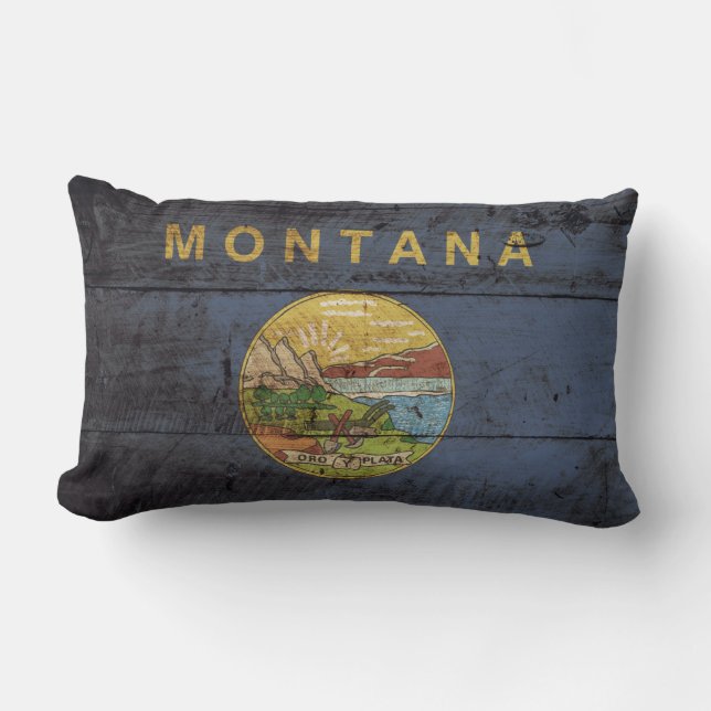 Coussin Rectangle Drapeau d'état du Montana sur le vieux grain en (Recto)
