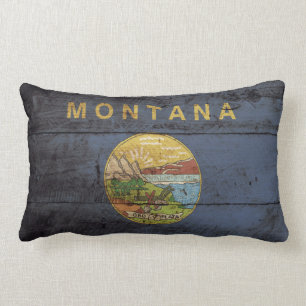 Coussin Rectangle Drapeau d'état du Montana sur le vieux grain en