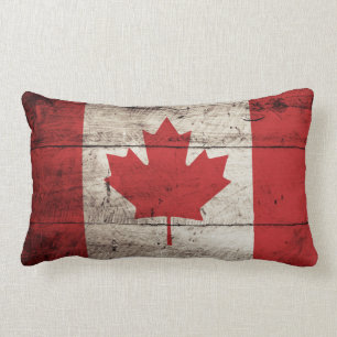 Coussin Rectangle Drapeau du Canada sur le vieux grain en bois
