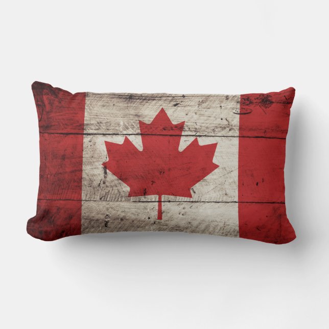 Coussin Rectangle Drapeau du Canada sur un vieux grain de bois (Recto)