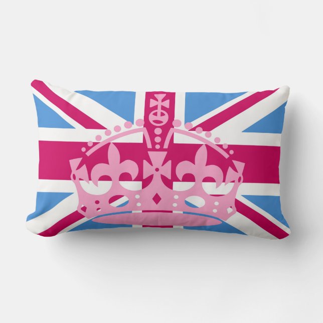 Coussin Rectangle Drapeau Union Jack à couronne rose (Recto)