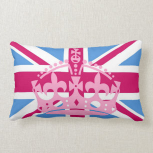 Coussin Rectangle Drapeau Union Jack à couronne rose