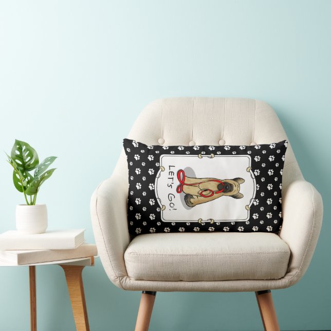 Coussin Rectangle Drôle Allons-y ! Promener Briard (cr fauve noir 1) (Chaise)