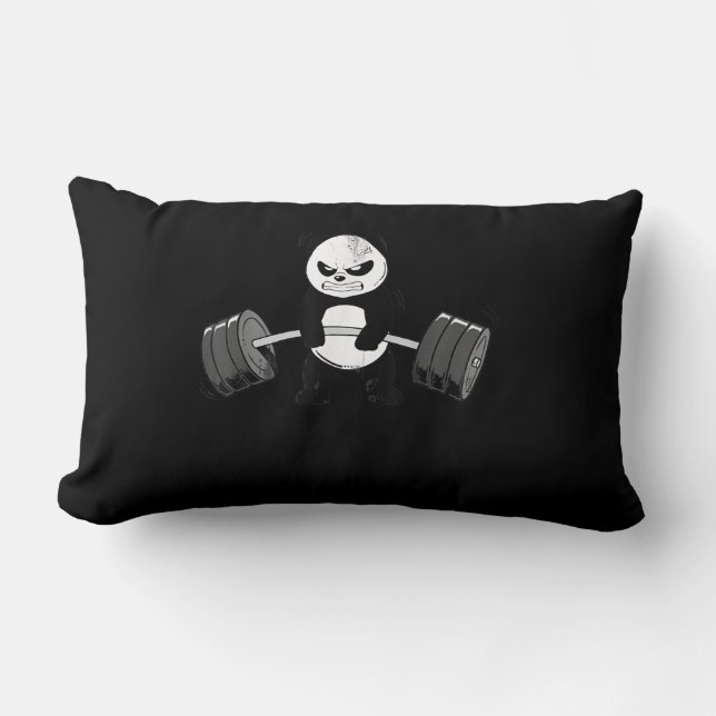 Coussin Rectangle Drôle Panda Entraînement Kitten Gym Deadlift Puiss (Recto)