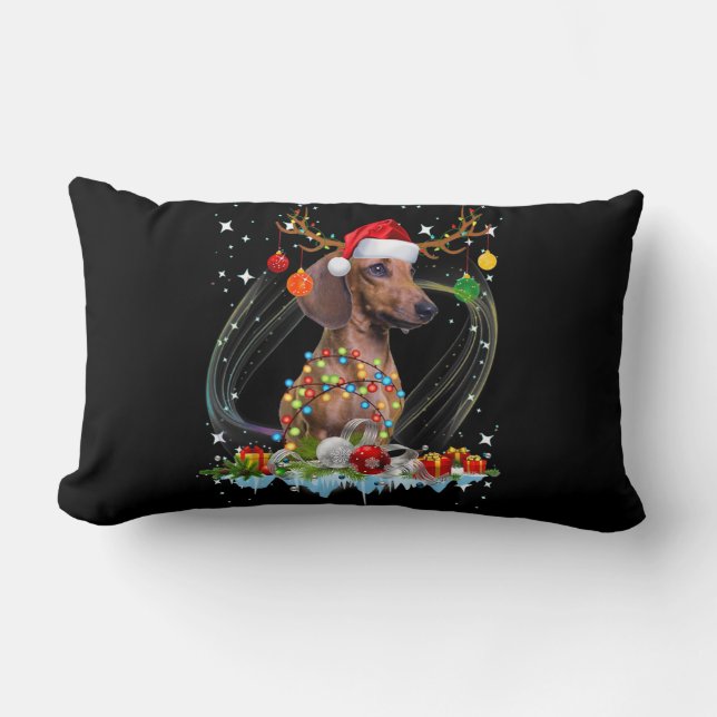Coussin Rectangle Drôle Père Noël Dachshund Reindeer Noël clair (Recto)