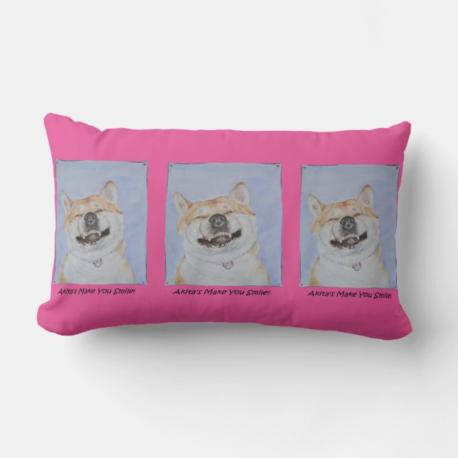 Coussin Rectangle drôle photo de chien d'akita souriant (Recto)