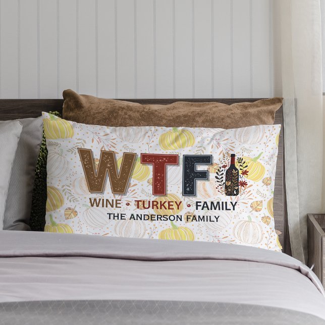 Coussin Rectangle Drôle WTF Vin Dinde Famille Action de grâce (Créateur téléchargé)