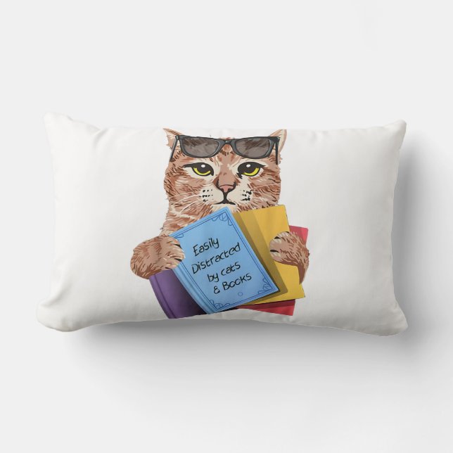 Coussin Rectangle Easily Distracted By Cats _ Books Cat Book Cute (Recto)