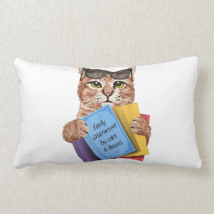 Coussin Rectangle Easily Distracted By Cats _ Books Cat Book Cute