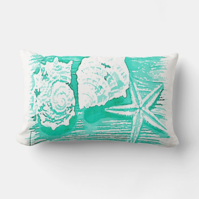 Coussin Rectangle eau de la plage côtière coquillage turquoise étoil (Recto)