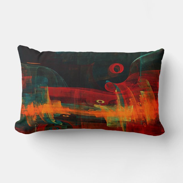 Coussin Rectangle Eau Orange Rouge Bleu moderne Art Abstrait Motif (Recto)