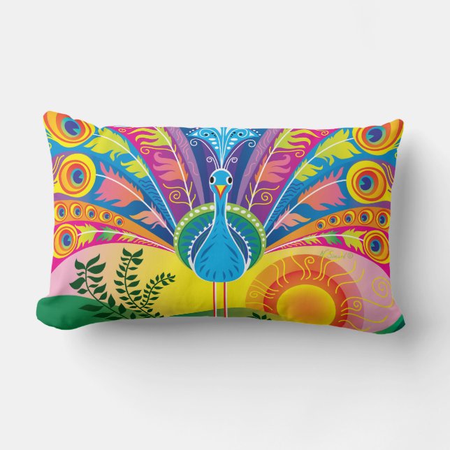 Coussin Rectangle Éclat de queue de paon (Recto)