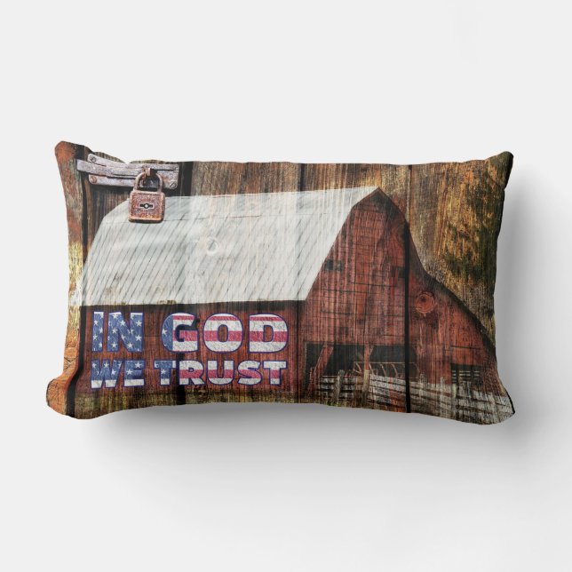 Coussin Rectangle Écorce rouge rustique avec verrou En Dieu nous fai (Recto)