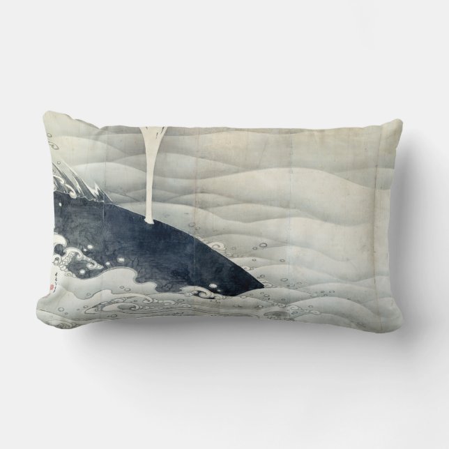 Coussin Rectangle Écrans d'éléphant et de baleine par Ito Jakuchu (Recto)
