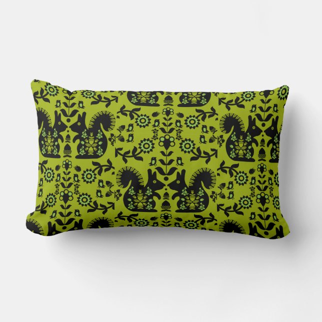 Coussin Rectangle Écureuil Nordic Scandinave Folk Art (Recto)