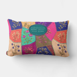 Coussin Rectangle Effet brodé de patchwork floral Cottagecore 