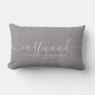 Coussin Rectangle Effet de lin gris rustique Nom du script blanc