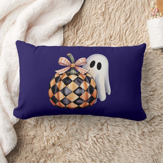 Coussin Rectangle Éffrayant Ghost Peek Halloween T-Shirt, Checkere (Couverture)